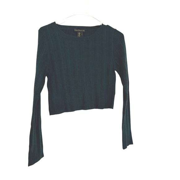 House of Harlow 1960 Sweaters - House of Harlow 1960 Womens Sweater Green Ribbed Knit Crop Medium